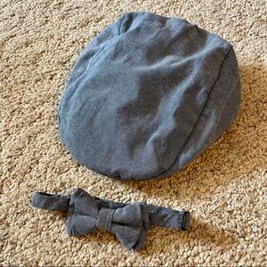 Newsboy cap and bow tie